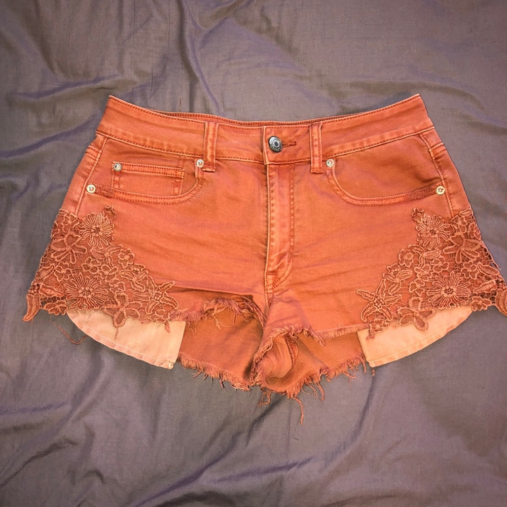 Lace detail jean shorts